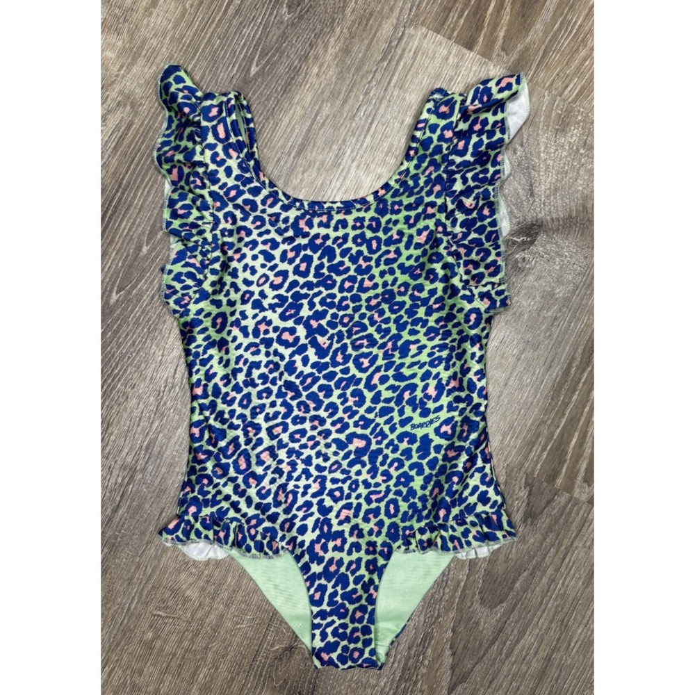 Boardies Toddler Girl Animal Print Ruffle Sleeve Swimsuit Green Blue Pink Sz 5/6